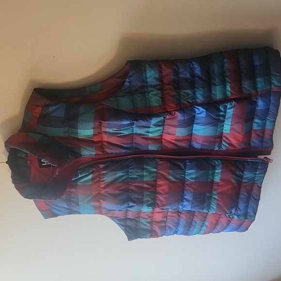 Lands End Multi Colored Plaid Down Fill Full Zip Puffer Vest Jacket, size 3x - Picture 7 of 8